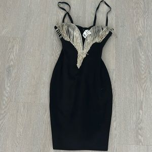 Party or holiday black dress with rhinestones. Akira Brand. Size M